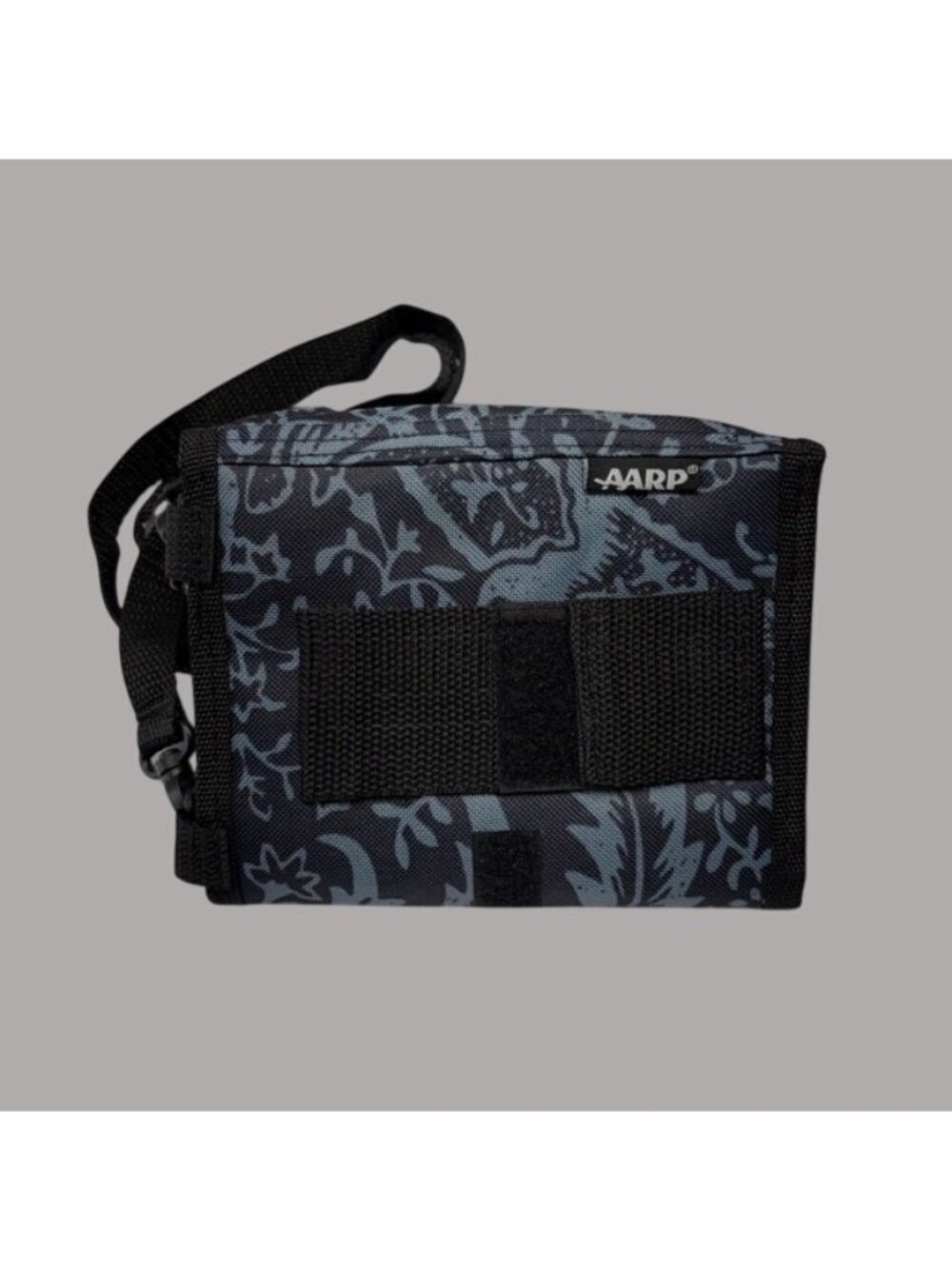 AARP Travel Wallet Strap Blue Paisley Pattern Multiple Pockets Zippers Fanny